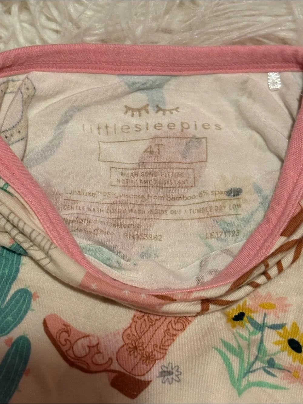 Little Sleepies Pink Ready To Rodeo Bamboo PJ Top Short Sleeve 4T